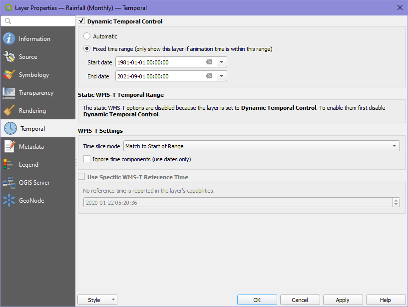 QGIS - Dynamic Temporal Control - Fixed time range