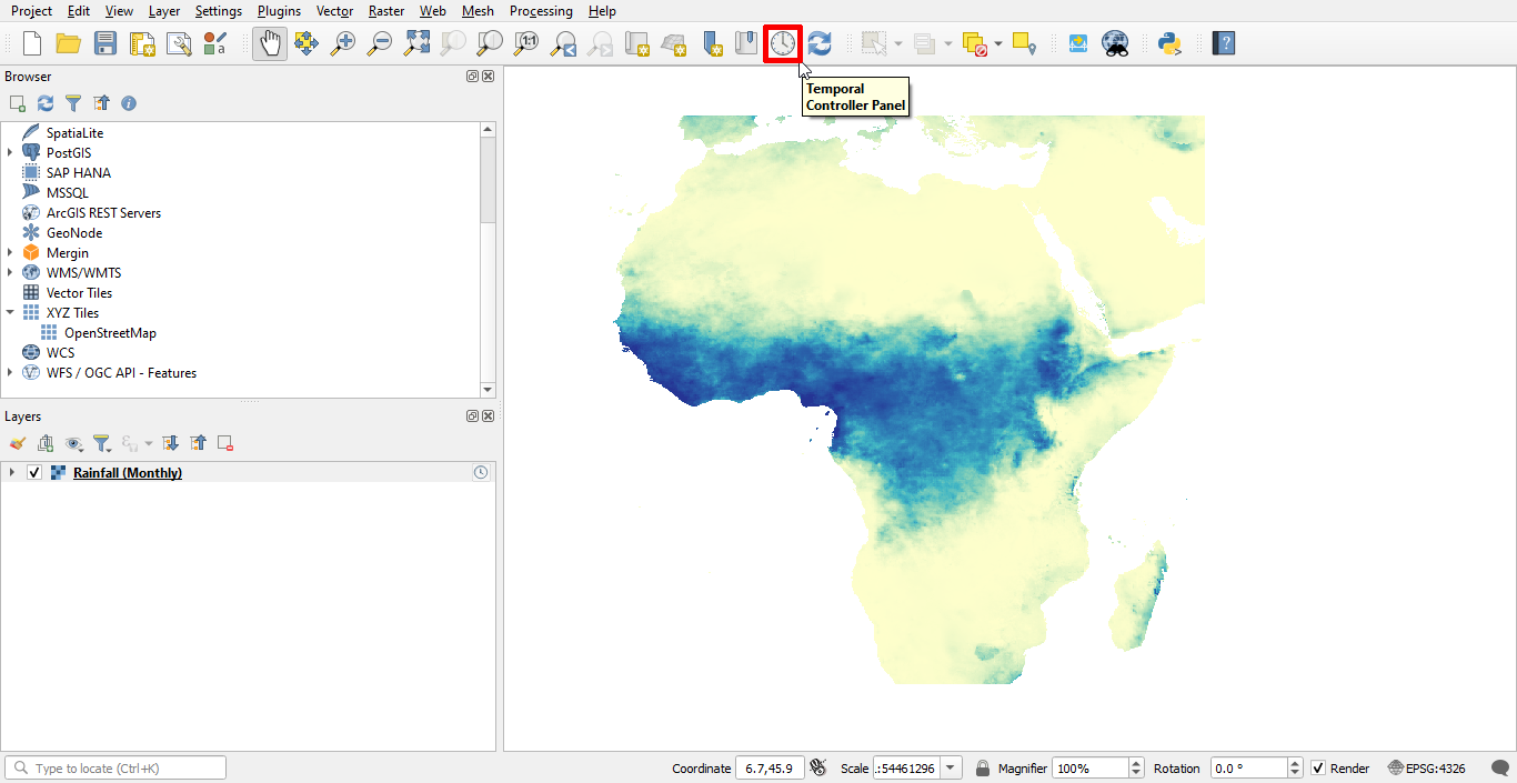 QGIS - Activate Temporal Controller Dock Widget